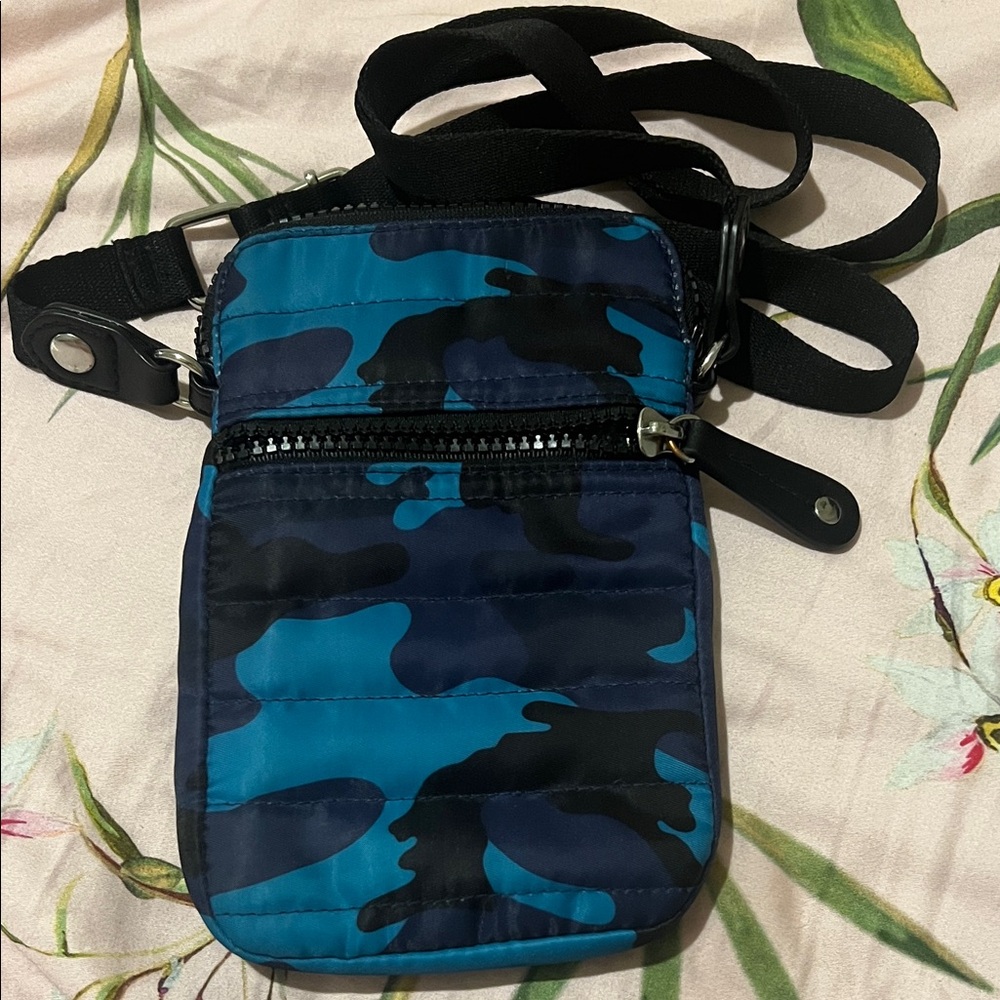 Sondra Roberts Squared Blue Purple Camo Crossbody Bag Shoulder Strap